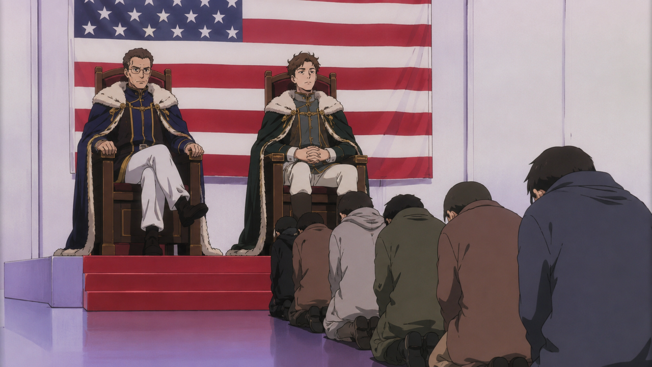Ceremonial scene under the American flag