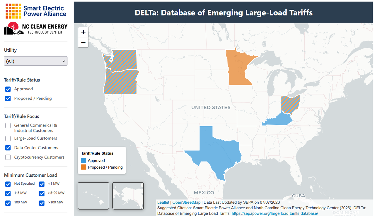 DELTa: Database of Emerging Large Load Tariffs