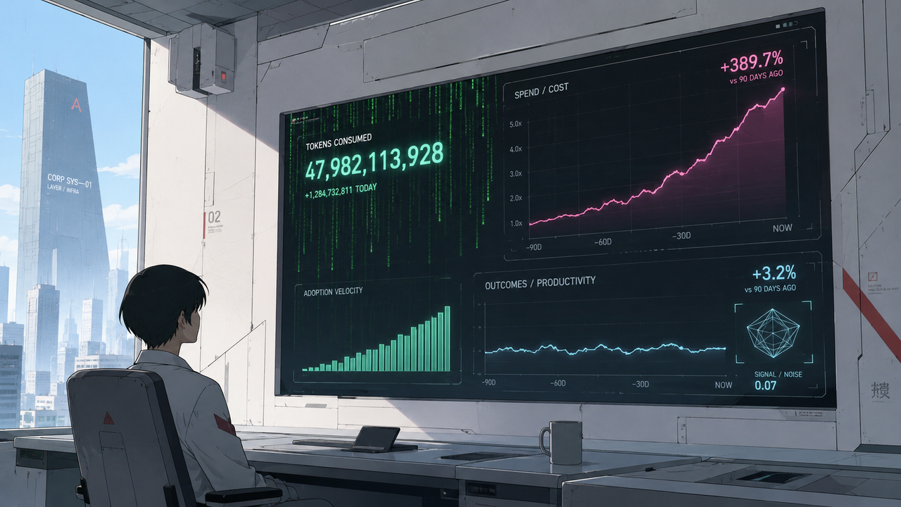 Corporate tech hub in cyberpunk workspace