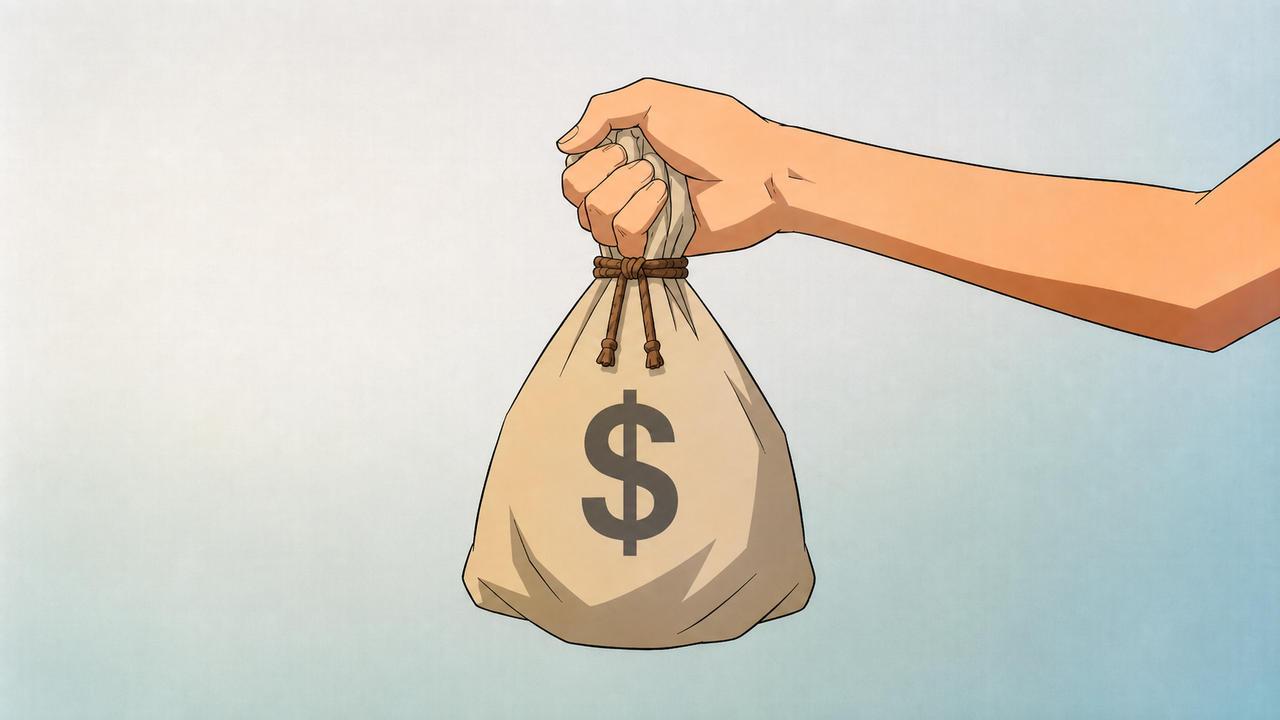 Money bag with clenched grip